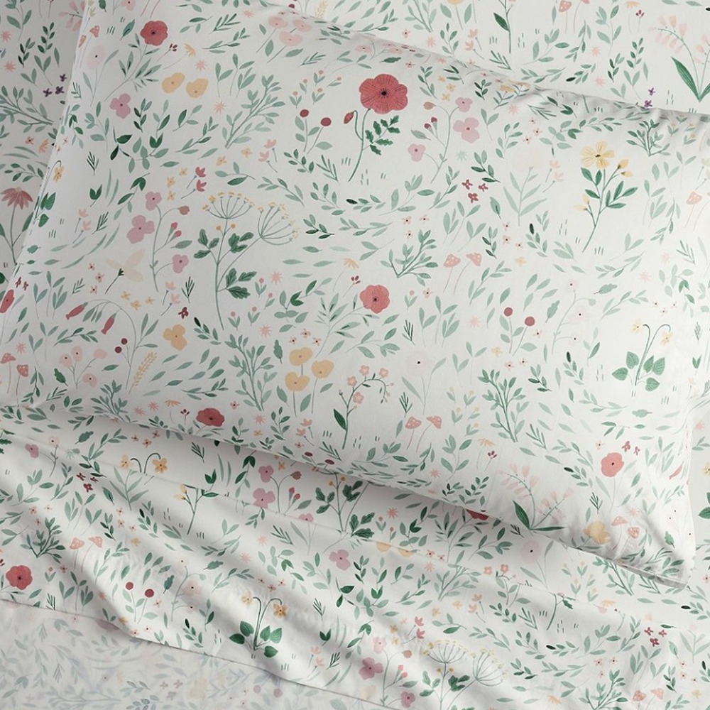 POTTERY BARN Chris Loves Julia Prairie Floral Organic Sheet Sheet + Fitted Sheet